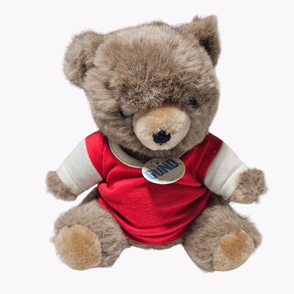 Gund Teddy Bear 10 Inch Plush Jointed Arms Legs Red Shirt Stuffed Animal Toy - Picture 1 of 6